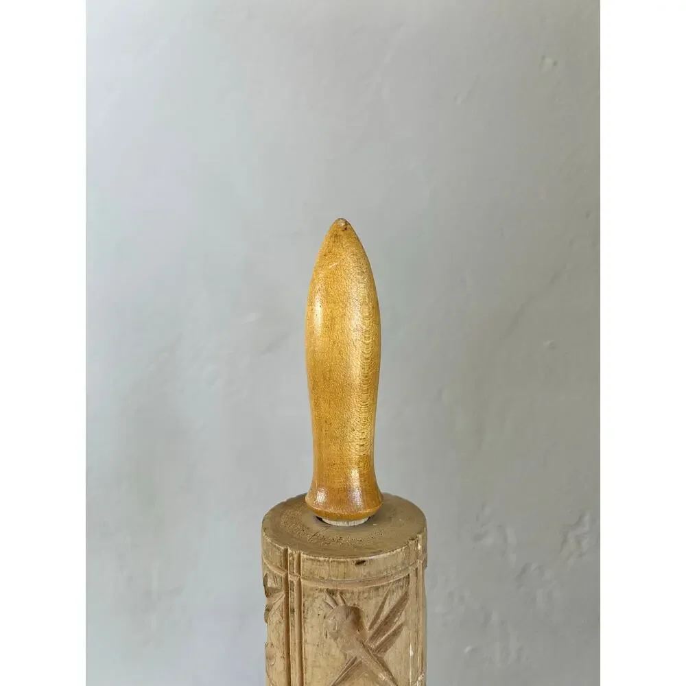 Vintage Carved Wood Springerle Rolling Pin | Farmhouse Baking Decor